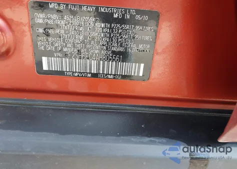 2010 Subaru Forester 2.5Xt Premium из США, поврежденный, VIN JF2SH6EC4AH805561